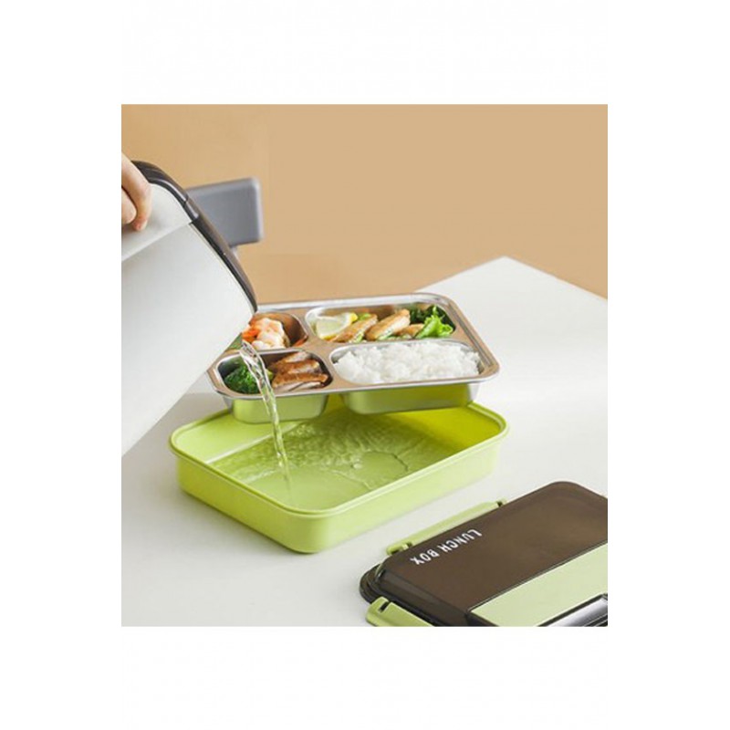 Lunchbox ze sztućcami podgrzewany wrzątkiem, Ilość komór: 4-komorowy