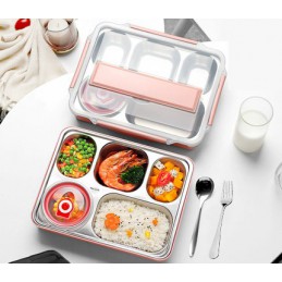 Duży lunchbox podgrzewany wrzątkiem ze sztućcami ze szczelnym pojemnikiem na zupę, Kolor: Różowy