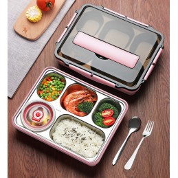 Duży lunchbox podgrzewany wrzątkiem ze sztućcami ze szczelnym pojemnikiem na zupę, Kolor: Zielony