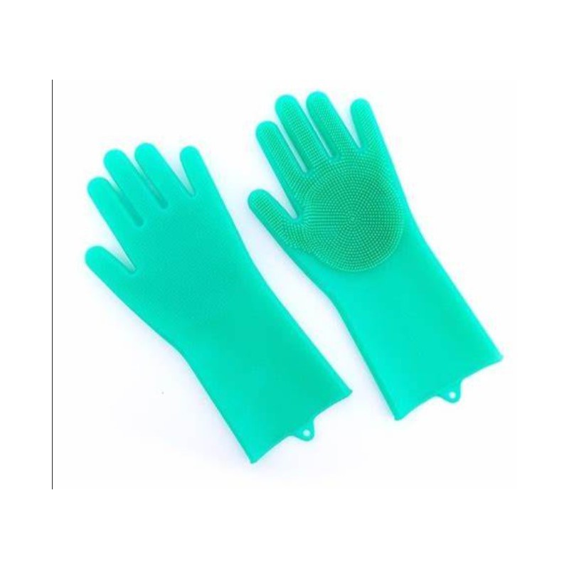 Rękawice silikonowe do mycia naczyń z wypustkami, Kolor: Zielony