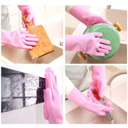Rękawice silikonowe do mycia naczyń z wypustkami, Kolor: Zielony