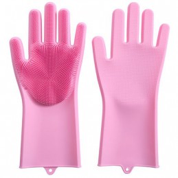 Rękawice silikonowe do mycia naczyń z wypustkami, Kolor: Różowy