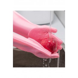 Rękawice silikonowe do mycia naczyń z wypustkami, Kolor: Różowy