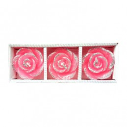 Świeczki ozdobne róże 3 sztuki- bezzapachowe, Kolor: Różowy