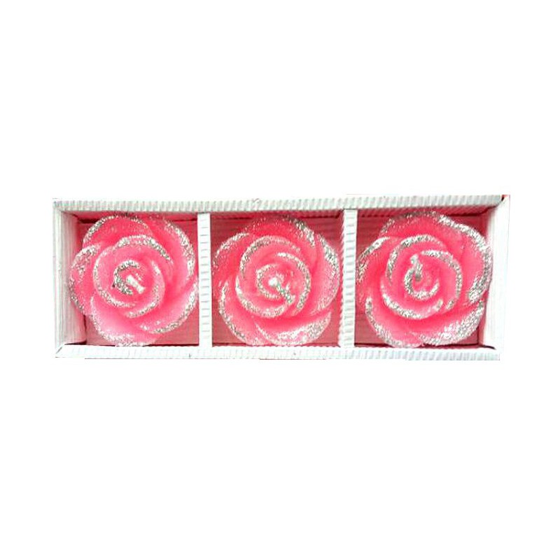 Świeczki ozdobne róże 3 sztuki- bezzapachowe, Kolor: Różowy