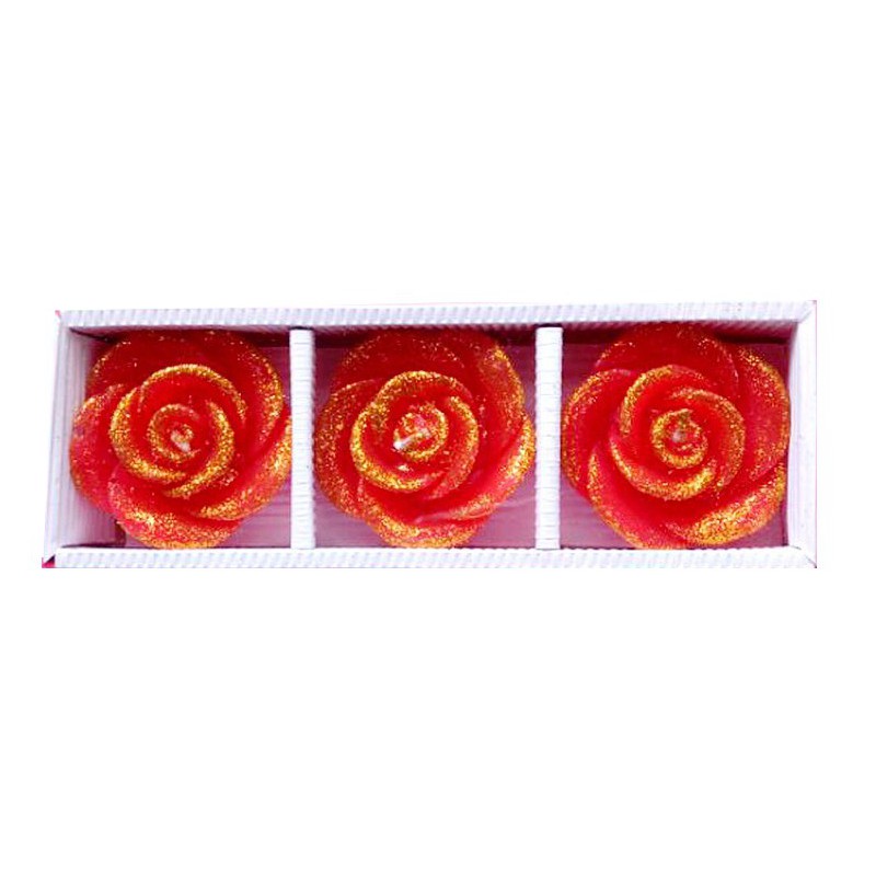 Świeczki ozdobne róże 3 sztuki- bezzapachowe, Kolor: Czerwony