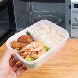 Prostokątne pudełko na lunch z trzema przegródkami (z łyżeczką)