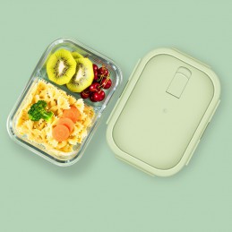 Pojemniki do przechowywania żywność ze szkła borokrzemowego, Pojemnik:  prostokąt z 2-przegródkami 640 ML Zieleń