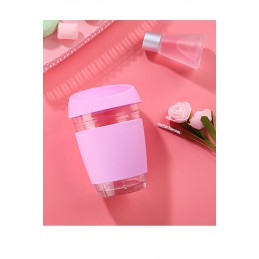 Szklany szczelny kubek z silikonową nakładką TO GO, Kolor: Różowy